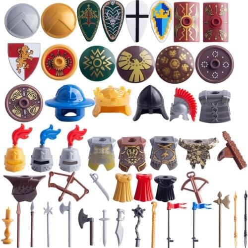 Medieval Military Weapon Parts Building Blocks Shield Spear Scepter Printed Accessories Animal Goat Horse Brick Toy for Kids