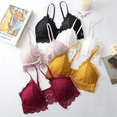 Women French Triangle Cup Lace Hollow out Push Up Sexy No Wire Ring Beauty Back Strap Wrap Feminine Bras