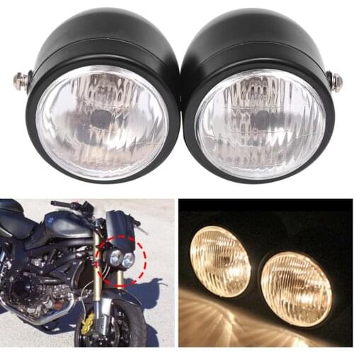 12V Cafe Racer Motorcycle Dominator Grill Twins Streetfighter Double Headlight Universal Cafe Racer Bobber Custom