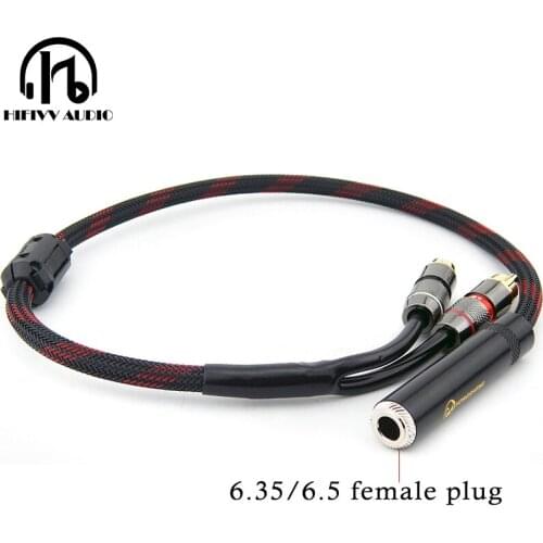 Hifi rca cable Audio signal wire JACK plug 6.5mm 6.35mm female socket one to two RCA Interface hifi amplifier audio cable