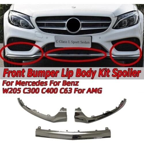 Chrome/Black Car Front Lower Bumper Lip Splitter Chrome Molding Cover Trim For Mercedes For Benz W205 C300 C400 C63 For AMG