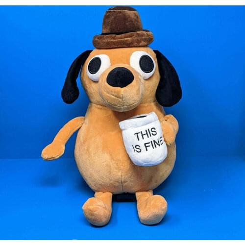Kawaii This Is Fine Dog Plush Doll Cartoon Anime Plush Toy Cute Dog Pillow Baby Sleep Comfort Toy Room Decor Doll Gift for Girls