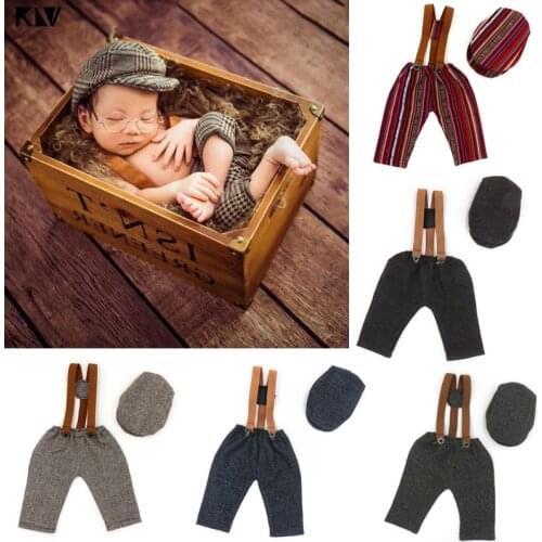 2pcs Newborn Baby Hat Pants Suspender Trouser Clothing Set Photo Shooting Costume Outfit Clothe Photography Props Accessories