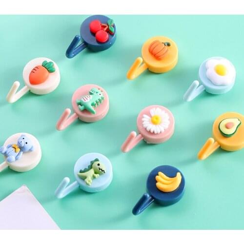 1Pcs Cute Creative Sticker Hook Free Punch Door Wall Hangers Small Hook Key Placement Classification Decorative Cartoon