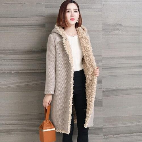 Sheep Shearing Wool Hooded Real Coat Long Winter Jacket Women Natural Lamb Fur Liner Plus Size 6XL OT1876