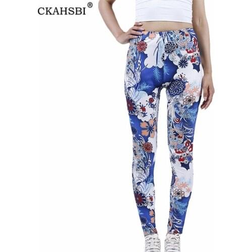 CKAHSBI Push Up Fitness Leggings Women Sexy Sports High Waist Colored Flowers Sapphire White Flora Gym Breathable 2021 Dropship