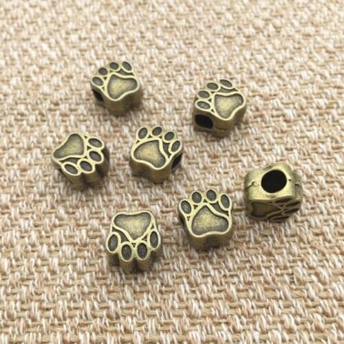 10pcs/Pack Vintage Gold Silver Color Heart&Dog Paw Metal Beads For Jewelry Making Big Hole Metal Beads For Bracelet Necklace DIY