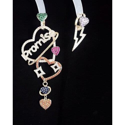 Fashion Luxury Design Full Micro Zircon Asymmetric Geometric Heart Letter Color Gem Earrings Womens Party Jewelry Gifts