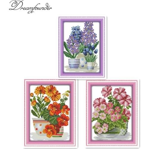 Potted flower series cross stitch kit aida 14ct 11ct count printed canvas stitches embroidery DIY handmade needlework