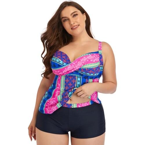 2021 New Plus Size Swimsuit Female Printing Belly-covered Spring Skirt Style Quadrangular Split Bathing Suits 2 Pieces