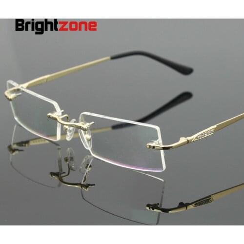Brightzone 2018 Myopia Rimless Glasses Male Fashion Spectacle Computer Vintage Clear Lens Fake Optical Prescription Eyeglasses