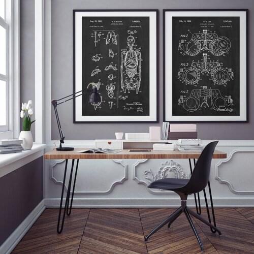 Ophthalmic Apparatus Patent Poster Blueprint Wall Art Canvas Painting Vintage Skeleton Spine Print Picture Doctors Office Decor