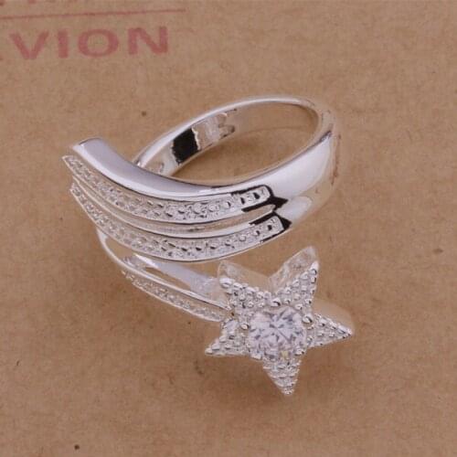 Wholesale Silver Plated Rings For Women,Free Shipping Charm Christmas Silver Fashion Jewel Five-pointed Star /ajkajara Bacajrja