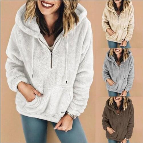 Autumn Winter Thicken Fleece Hooded Coat Jacket 2021 Casual Feminino Women Basic Warm White Gray Plush Overcoat Hood Outwear