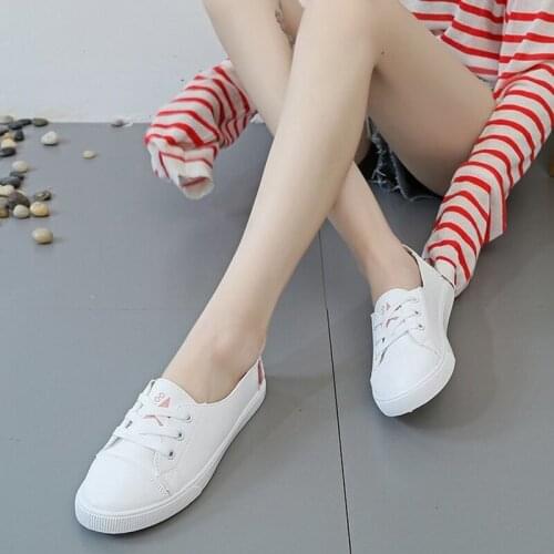 Autumn Womens Shoes Fashion New Womens PU Leather Shoes Womens Breathable Lovely Flat Sole Casual Shoes White Sports Shoes