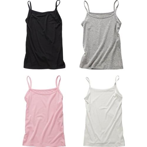 2-12 Years Old 2021 Simple Solid Lycra Young Girls Tank Top Summer Sleeveless Camisole Kids Cotton Undershirt For Spring Autumn