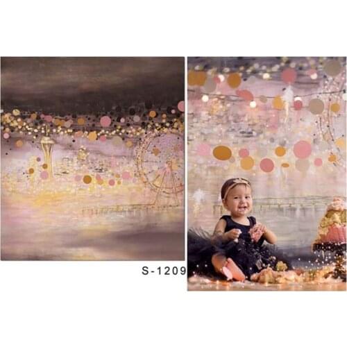 Baby Girls Birthday Party Photography Backdrop Printed Night City View Ferris Wheels Polka Dots Kids Children Photo Backgrounds