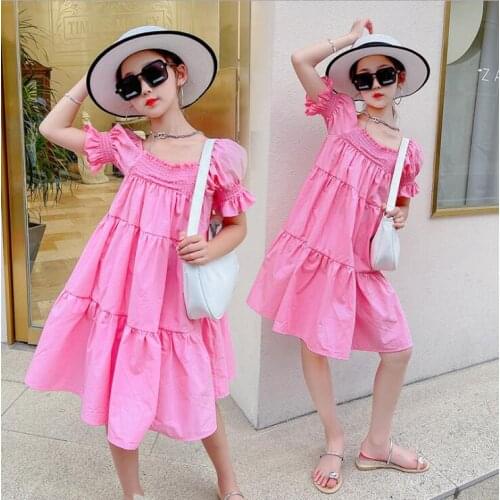 2021 Korean style girls puff sleeve dress fashion summer girls dresses 5-10 years B301
