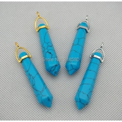 C02P02040 Howlite Stone Point Pendant Reiki Chakra Healing Spiritual Pendulum Pendants with Gold or Silver Bail 55mm