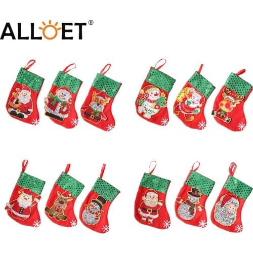 3pcs Stockings Pendants DIY Diamond Painting Christmas Tree Hanging Decoration Socks Candy Gift Bags Rhinestone Handmade Crafts