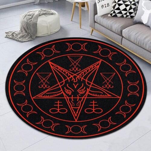 Sigil of Baphomet and Lucifer Premium Round Rug Personalized Rug Housewarming Gift Family Welcome Mat Funny Personalized Rug
