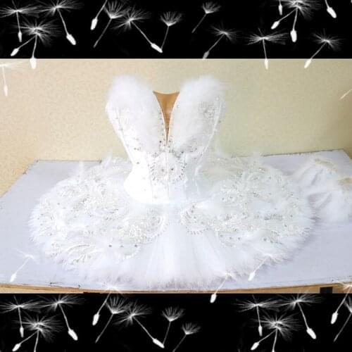High quality professional ballet tutu adult white swan lake feather pancake tutu dress girls competition Costume for women 0266