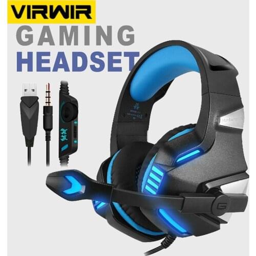 VIRWIR Profession LED Light 3.5mm Gaming Headphones HiFi Stereo Bass Wired Gamer Headsets With Mic For Game XBox PS4 PC Laptop