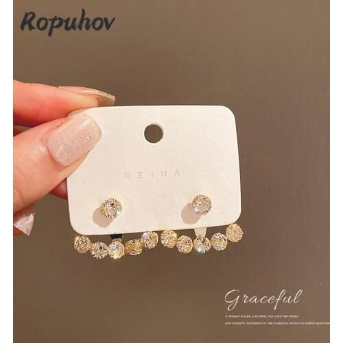 Ropuhov 2021 new korean fashion jewelry gift real gold plated 925 silver needle a two-wear diamond-encrusted