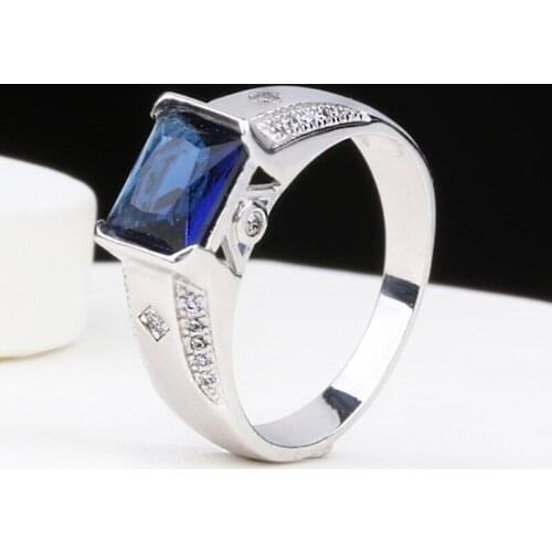 Luxury Men Ring 925 Sterling Silver SAPPHIRE Wedding for Bridegroom Engagement Jewelry Accessories Rhinestone Ring for Party