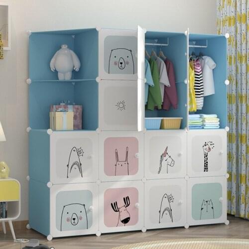 Modern simple cartoon childrens wardrobe assembly baby storage cabinet bedroom furniture portable closet modern baby furniture