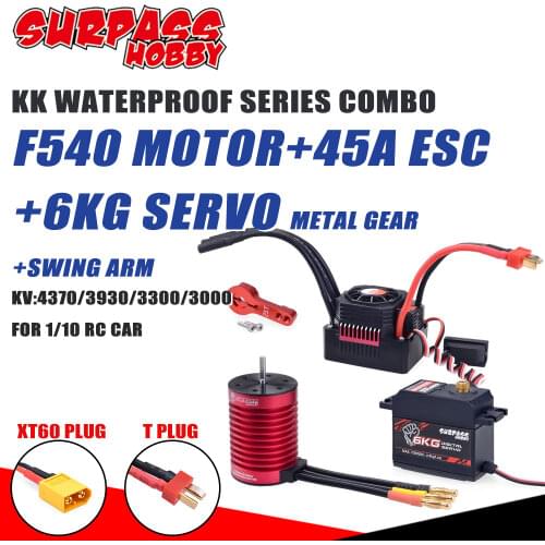 SURPASS HOBBY F540 COMBO Waterproof ESC Brushless Motor with 6kg Metal Servo 45A ESC T PLUG XT60 for HSP 1/10 RC Car traxxas