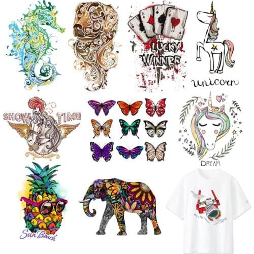 Iron-on Clothes Patches Animal Butterfly Elephant Wolf Crocodile Heat Transfers Vinyl Patch Boy Girl DIY Clothing Sticker F