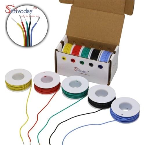 18AWG 25mx Flexible Silicone Cable Wire 5 color Mix box 1 box 2 package Tinned Copper stranded wire Electrical Wires DIY
