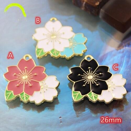 Japanese Sakura Charms for jewelry making Colorful Enamel Sakura Flower Charm Pendant Gold Metal Charms Pendants diy Earrings