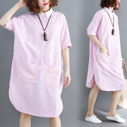 Women clothing cotton and linen stripe women dresses women dresses short sleeve one size plus size european clothing