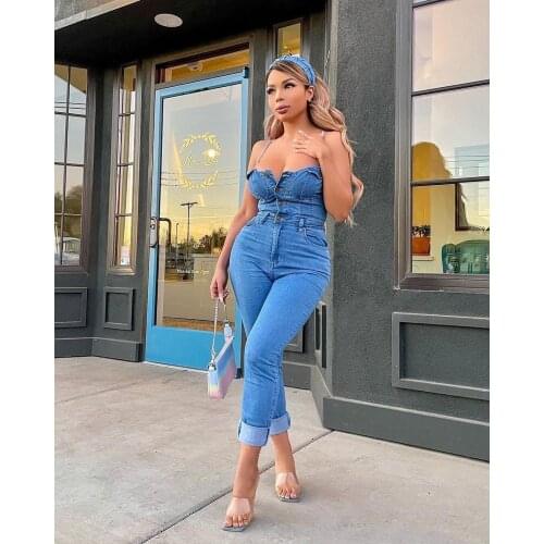 Womens Summer New Suspender Jeans Jumpsuit Slim Sleeveless Romper Women Bodycon Denim Jumpsuit Overalls