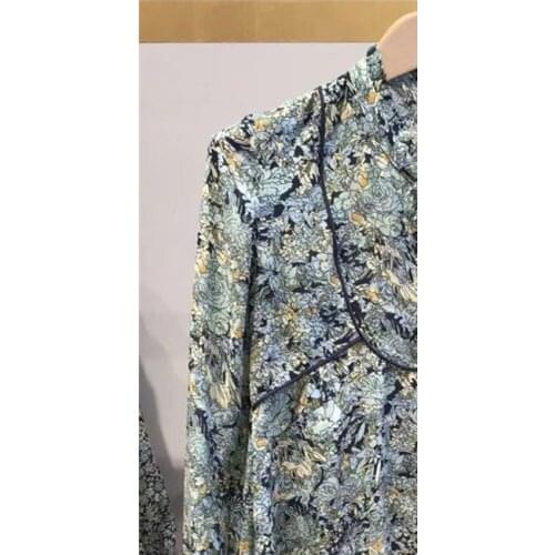 Womens Loose Mini Dress Long Sleeve Lace-up Floral Print Thin 2021 Autumn New Ladies Robe