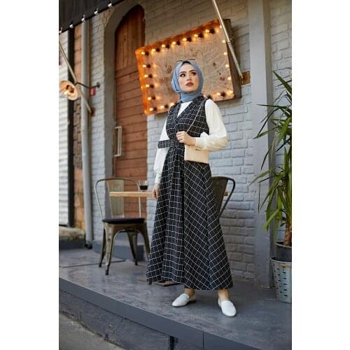 Festmoda Square Pattern Gilet Dress Hijab Kombin Black