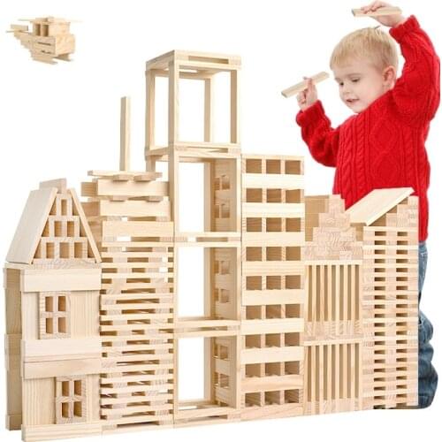 100Pcs Construction Building Model Preschool Training Toys Montessori Jenga Wooden Toys Toddlers Building Blocks Gifts
