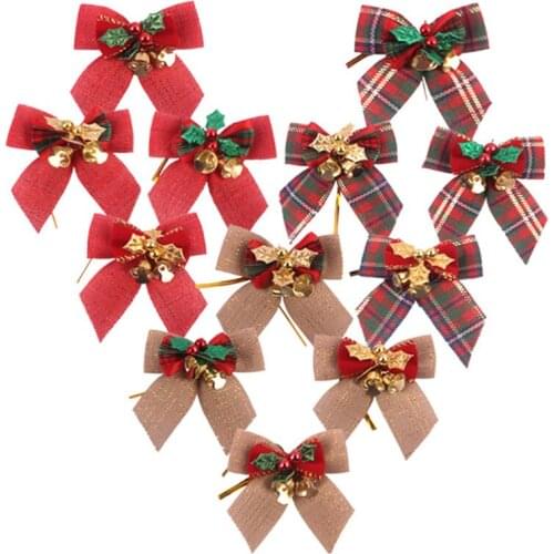 12pcs Christmas Tree Pendant Mini Bows Bells Wedding Birthday Party DIY Decorations Accessories Crafts Supplies Jingle Bells U3