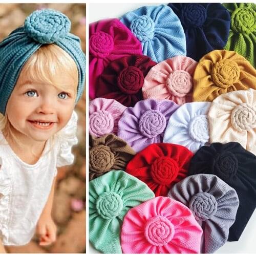 17pc/lot Baby Hat Girl Hat Round Knot Turban Spring Infant Toddler Newborn Baby Cap Bonnet Waffle Headwraps Kids Hat Beanies