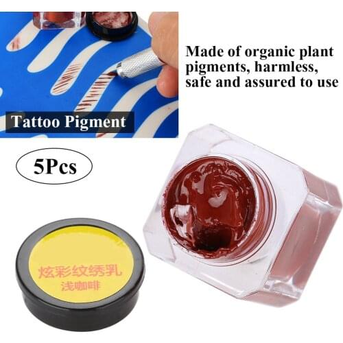 5pcs Light Coffee Organic Plant Tattoo Pigment Plant Microblading Pigment Ink Paste For Body Beauty Tattoo Art For Practice Use