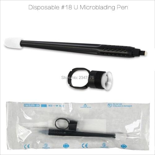 50pcs Disposable microblading pen 18U Permanent makeup machine pen Eyebrow tattoo Pen Medical Packing Attached Sponge Cup