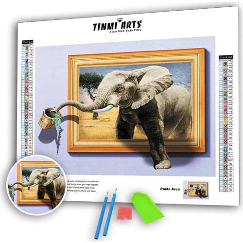 5D DIY Diamond Painting Animal Full Round Drill Embroidery Elephant Drinking Water Home Decoration Mosaic Diamond Art