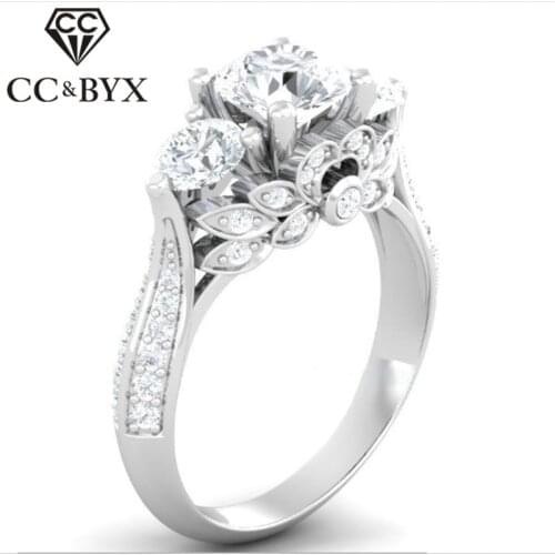 CC Hyperbole Silver Rings For Women Palace Vintage Flowers Bridal Wedding Luxury Jewelry Engagement Ringen Anillos Mujer CC745