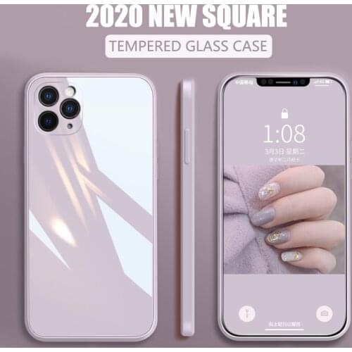 Square Liquid Silicone Candy Phone Case for iPhone 12 11 Pro Max SE 2020 X XR XS Max 8 7 Plus Luxury Tempered Glass Full Cover