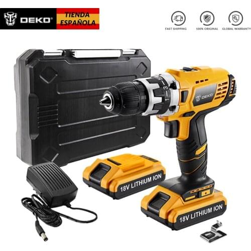 DEKO GCD18DU2 18V Destornillador Eléctrico Taladro de carga Baterías de Ión Litio Taladro Inalambrio Profesional