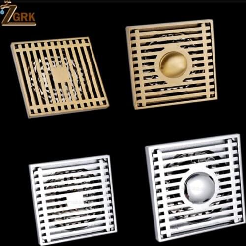 ZGRK Drains 10*10cm Solid Brass Chrome Silver Shower Drain Bathroom Square Cover Anti-odor Hair Strainer Balcony Floor Drain