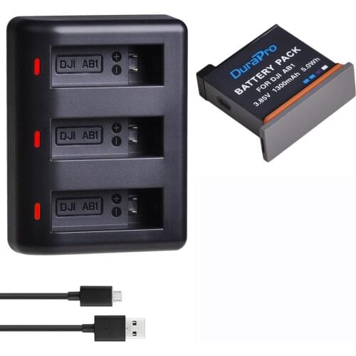 DuraPro 2pcs 1300mAH AB1 Replacement Camera Battery Pack + LED 3-Slots USB Charger for DJI Osmo AB1 Action Sport Camera