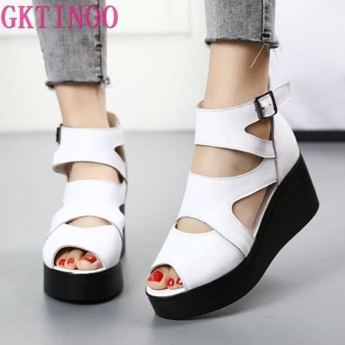GKTINOO Women Flat Platform Sandals 2020 Summer Genuine Leather Handmade Shoes Women Summer Sandals Slip on Ladies Shoes Sandal